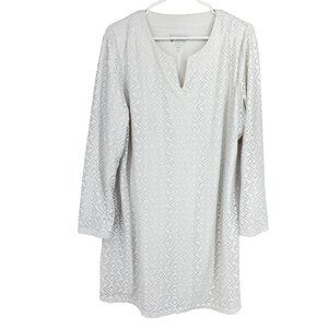 Coolibar Women XL Lace Dress Short Length White Beach Coverup Long Sleeve Summer